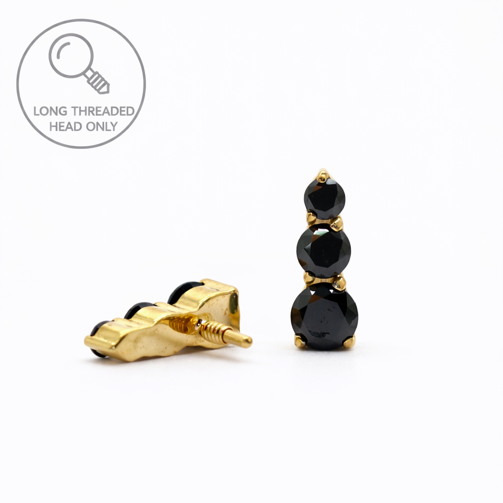 ראש מעוצב- שלושה זירקונים שחורים בשורה (1.5,2,2.5)