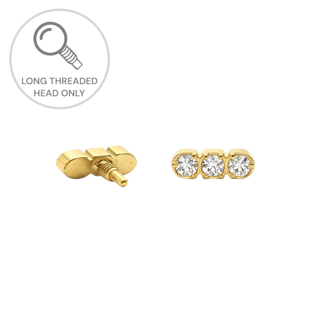 ראש מעוצב-שלושה זירקונים מיניאטורים בשורה (גודל כולל- 3.5ממ)