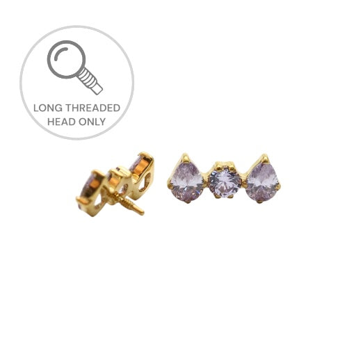 ראש מעוצב- שתי טיפות וזירקון מרכזי - סגול בהיר (גודל כולל 10ממ)