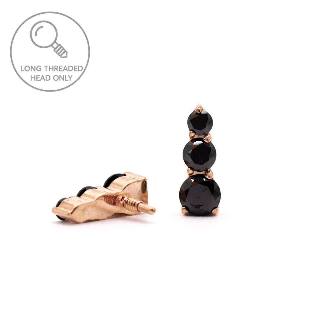 ראש מעוצב- שלושה זירקונים שחורים בשורה (1.5,2,2.5)