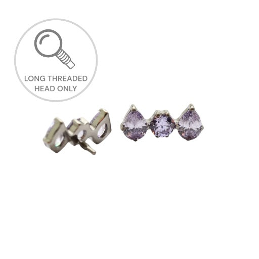 ראש מעוצב- שתי טיפות וזירקון מרכזי - סגול בהיר (גודל כולל 10ממ)