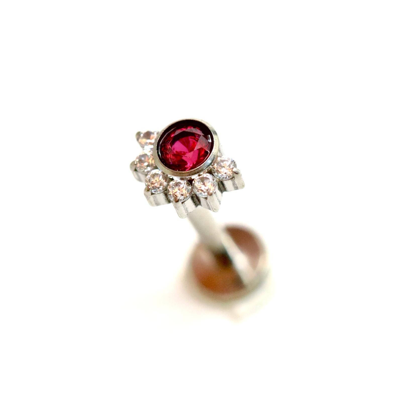 1.2*8 לברט זירקון רובי עם עיטור זירקונים בחצי עיגול