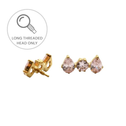 ראש מעוצב- שתי טיפות וזירקון מרכזי - ורוד בהיר (גודל כולל 10ממ)