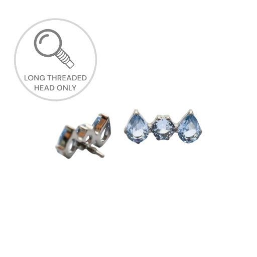 ראש מעוצב- שתי טיפות וזירקון מרכזי - תכלת בהיר (גודל כולל 10ממ)