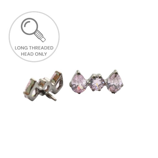 ראש מעוצב- שתי טיפות וזירקון מרכזי - ורוד בהיר (גודל כולל 10ממ)